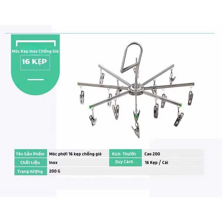 Móc inox 16 kẹp
