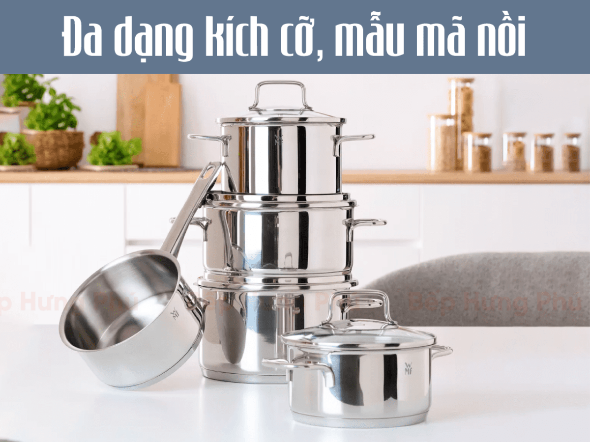 Bộ Nồi WMF Astoria 3 món , Đáy Từ 3 Lớp, Thép Không Gỉ Cromargan Size 24,20,16cm, Dùng Được mọi loại bếp