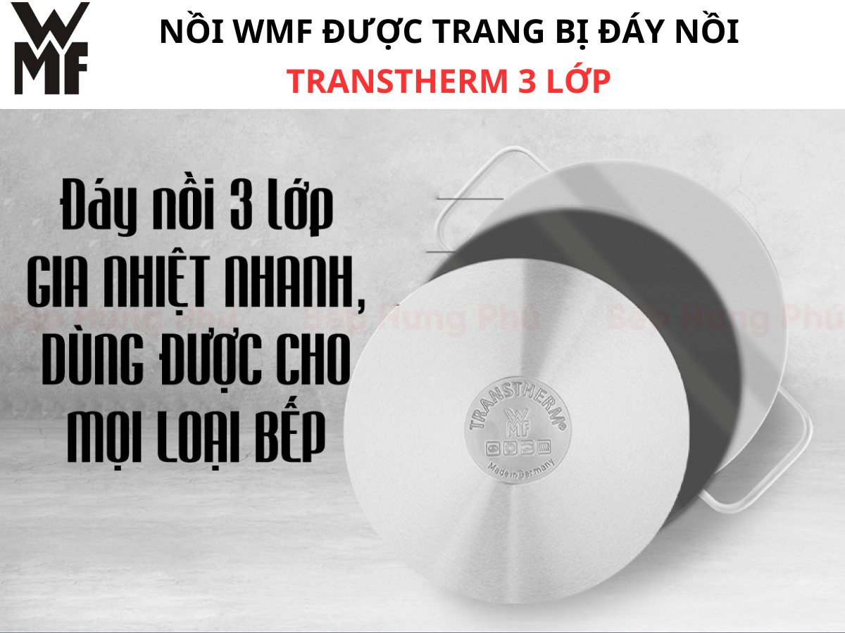 Bộ Nồi WMF Astoria 3 món , Đáy Từ 3 Lớp, Thép Không Gỉ Cromargan Size 24,20,16cm, Dùng Được mọi loại bếp