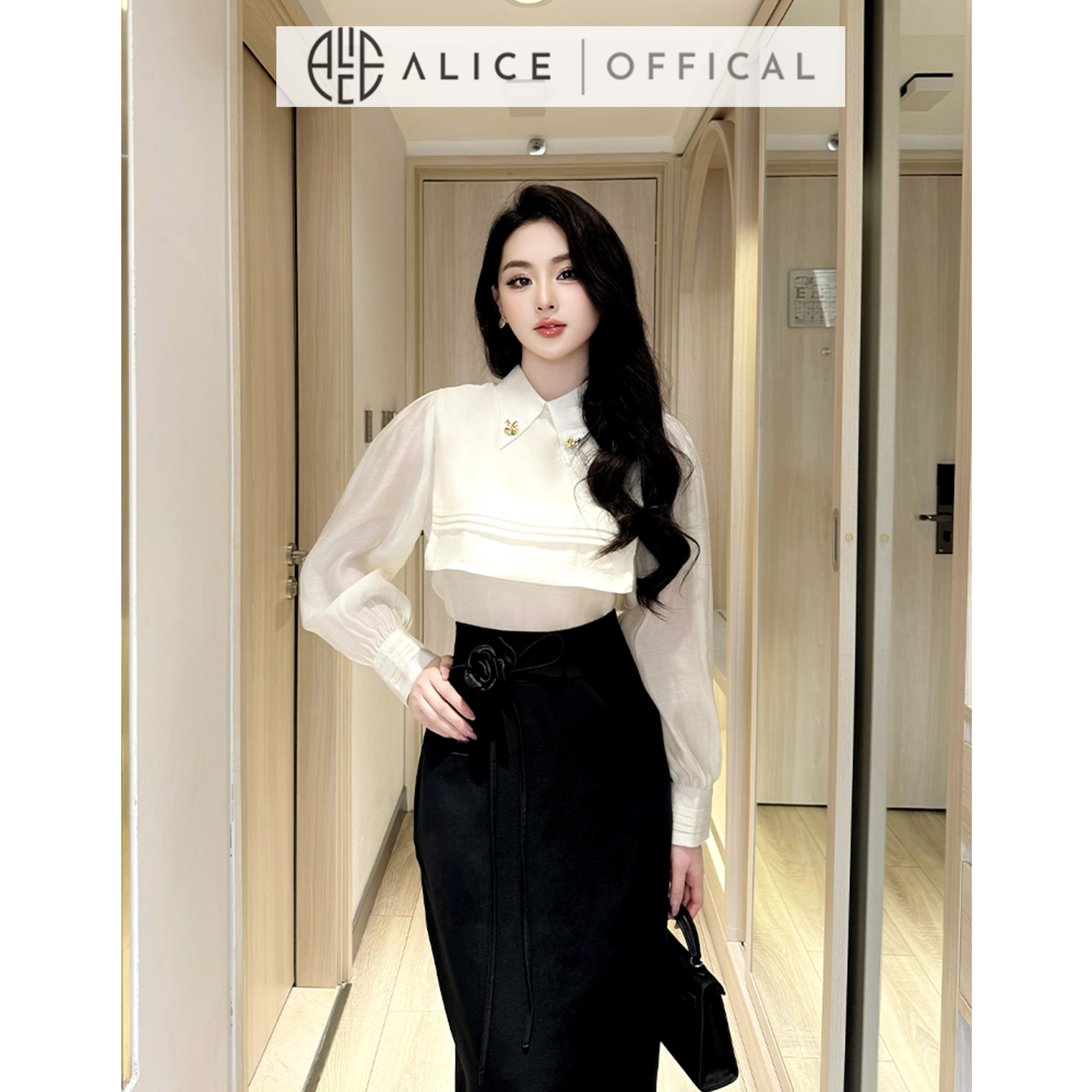 Set Áo Chân Váy Tơ Óng S708