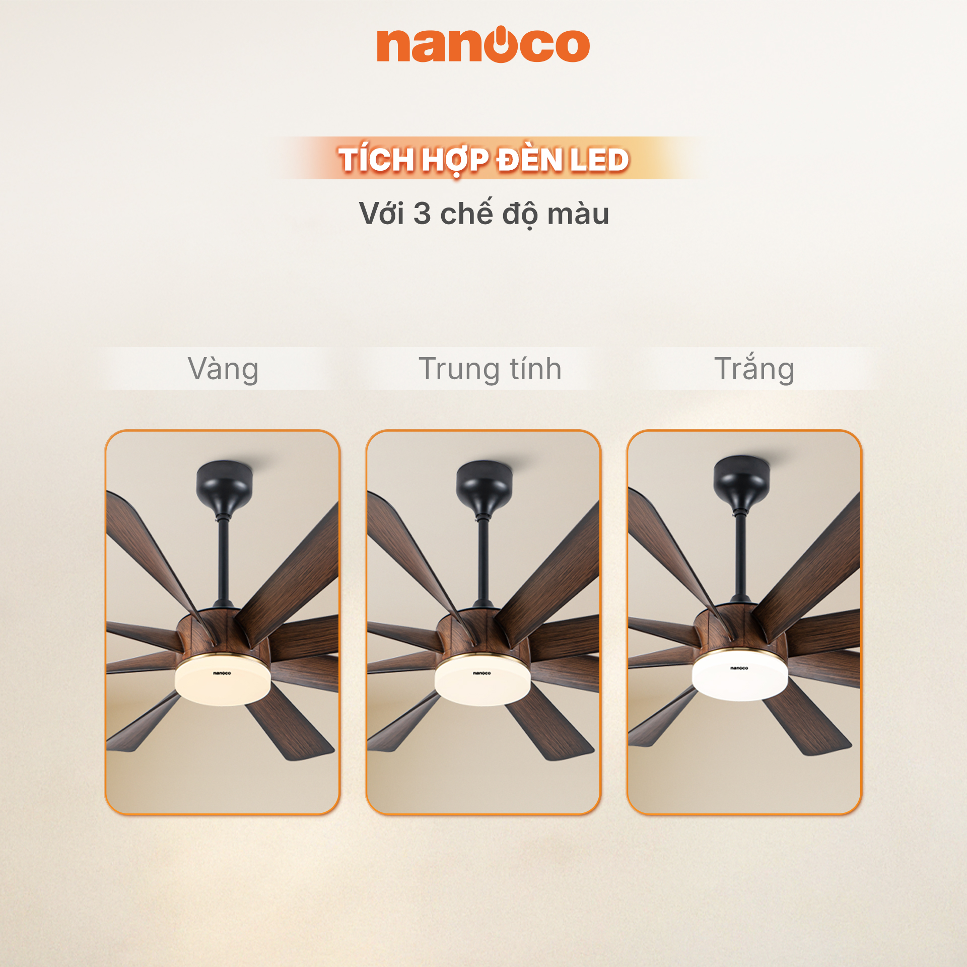 Quạt trần trang trí vân gỗ 8 cánh động cơ DC có remote Nanoco model NCFD6089L công suất 65W