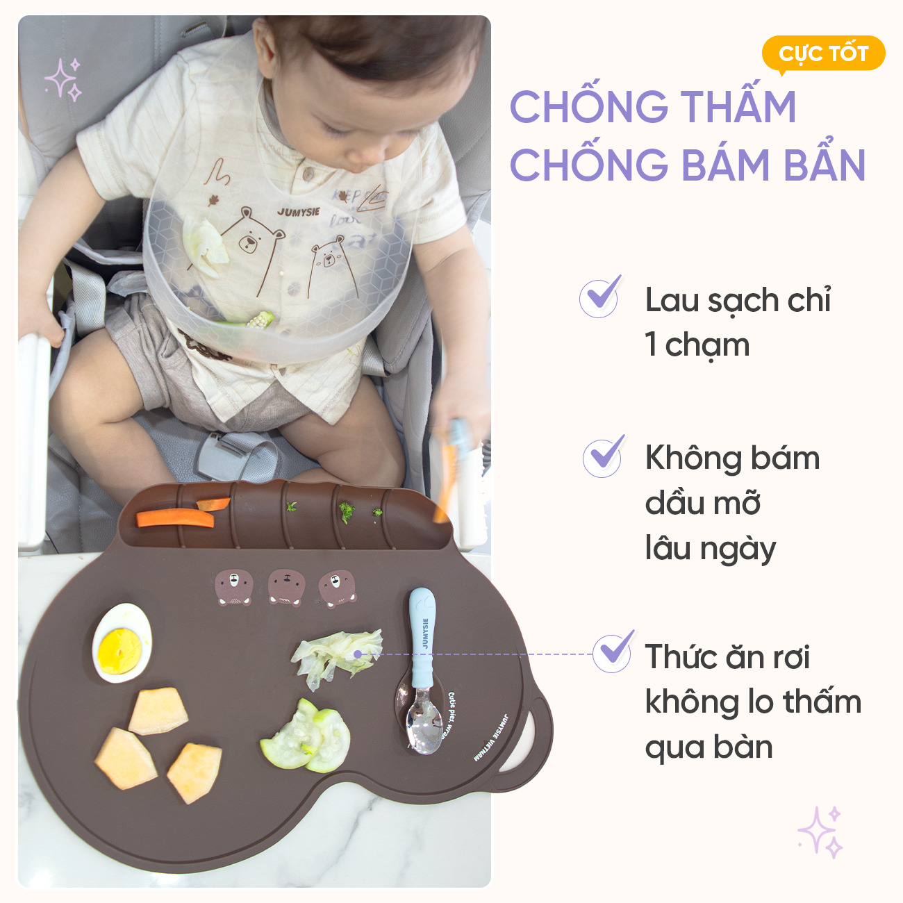 thảm lót bàn ăn dặm dễ vệ sinh có máng hứng thức ăn