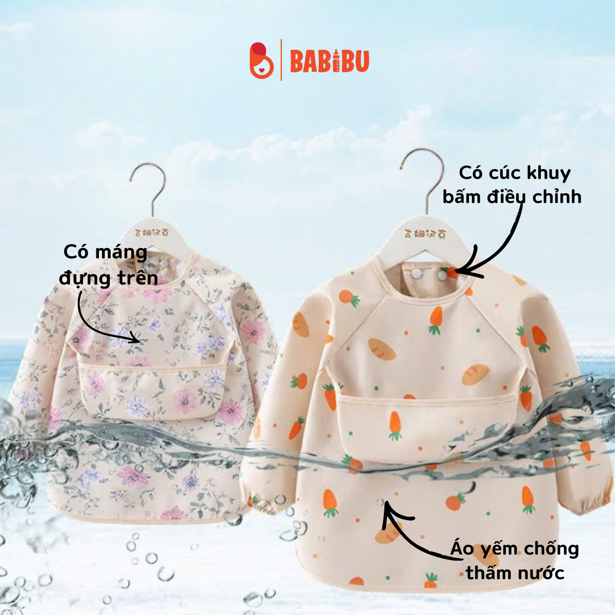 Yếm ăn dặm dài tay có máng cổ