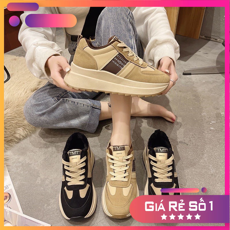 Giày thể thao nữ, sneaker độn đế 5 phân phối màu chất loại đẹp độn đế tăng chiều cao mang gọn chân tôn dáng