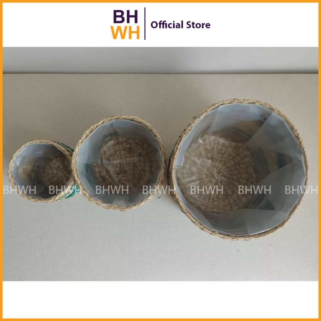 Giỏ cói trồng cây có lót nilon BHWH, trang trí vườn, trang trí phòng khách, trang trí phòng ngủ, trang trí nhà hàng