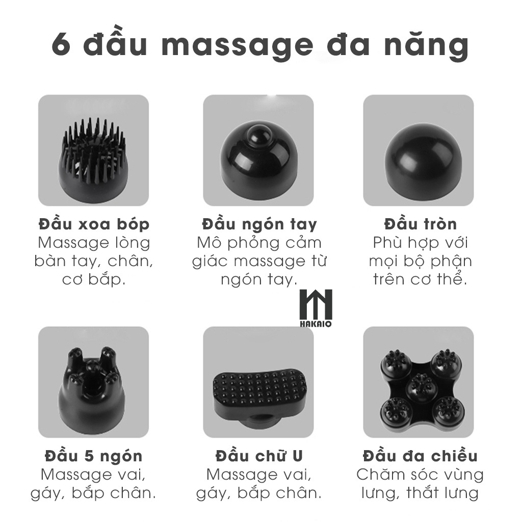 Máy Massage Cầm Tay HAKAIO Đa Năng Cao Cấp Mát Xa Chuyên Sâu Cho Cổ, Vai Gáy, Bụng, Lưng, Cánh tay