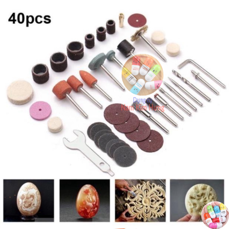 Bộ phụ kiện 40 pcs cho máy khoan mài mini cầm tay đánh bóng resin