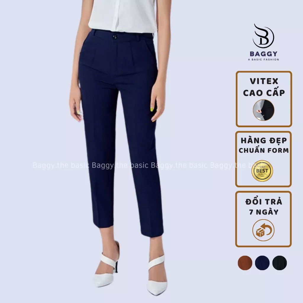 Quần tây nữ Ely fashion công sở lưng cao vải âu baggy màu xanh đen nâu đi học đẹp trẻ trung dáng dài ELY244