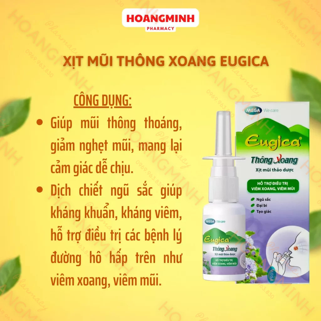 XỊT THÔNG XOANG EUGICA [Chai 15ml]- Hỗ Trợ Vm Xoang, Mũi, Đường Hô Hấp Trên, Giảm Nghẹt Mũi Hiệu Quả
