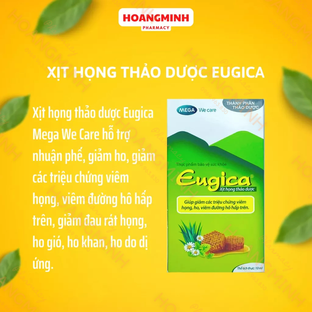 XỊT HỌNG TỪ THẢO DƯỢC EUGICA [Chai 10ml] Hỗ Trợ Giảm Ho, Đau Họng Từ Mật Ong, Bạc Hà Và Dược Liệu