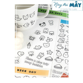 Sticker (hình dán) đen trắng little things trang trí sổ, album, góc học tập, nhật ký, lưu bút, bullet journal