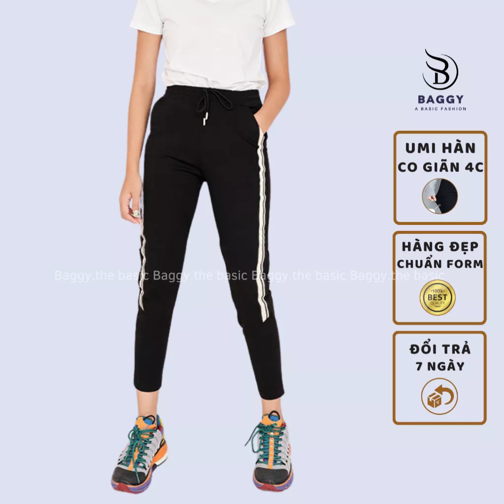 Quần jogger nữ Ely fashion dáng dài thun cạp chun cá tính thể thao tập gym sọc to ELY249