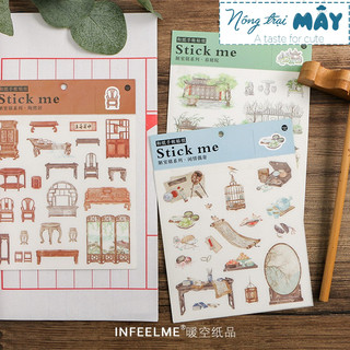 Sticker PHONG CÁCH CỔ TRANG nông trại mây trang trí sổ, album, nhật ký, lưu bút, bullet journal