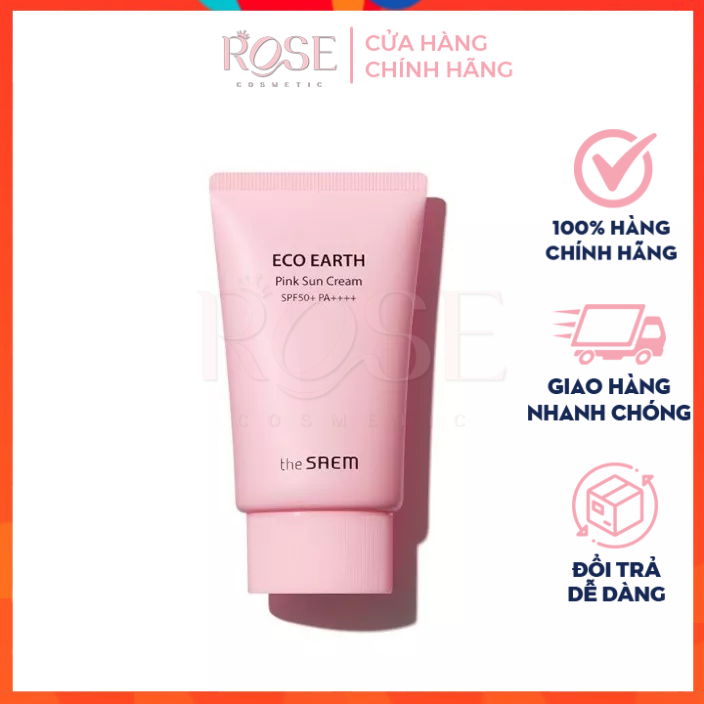 Kem Chống Nắng The Saem Eco Earth Pink Sun Cream EX Dành Cho Da Dầu, Da Khô Chính Hãng Hàn Quốc 50g