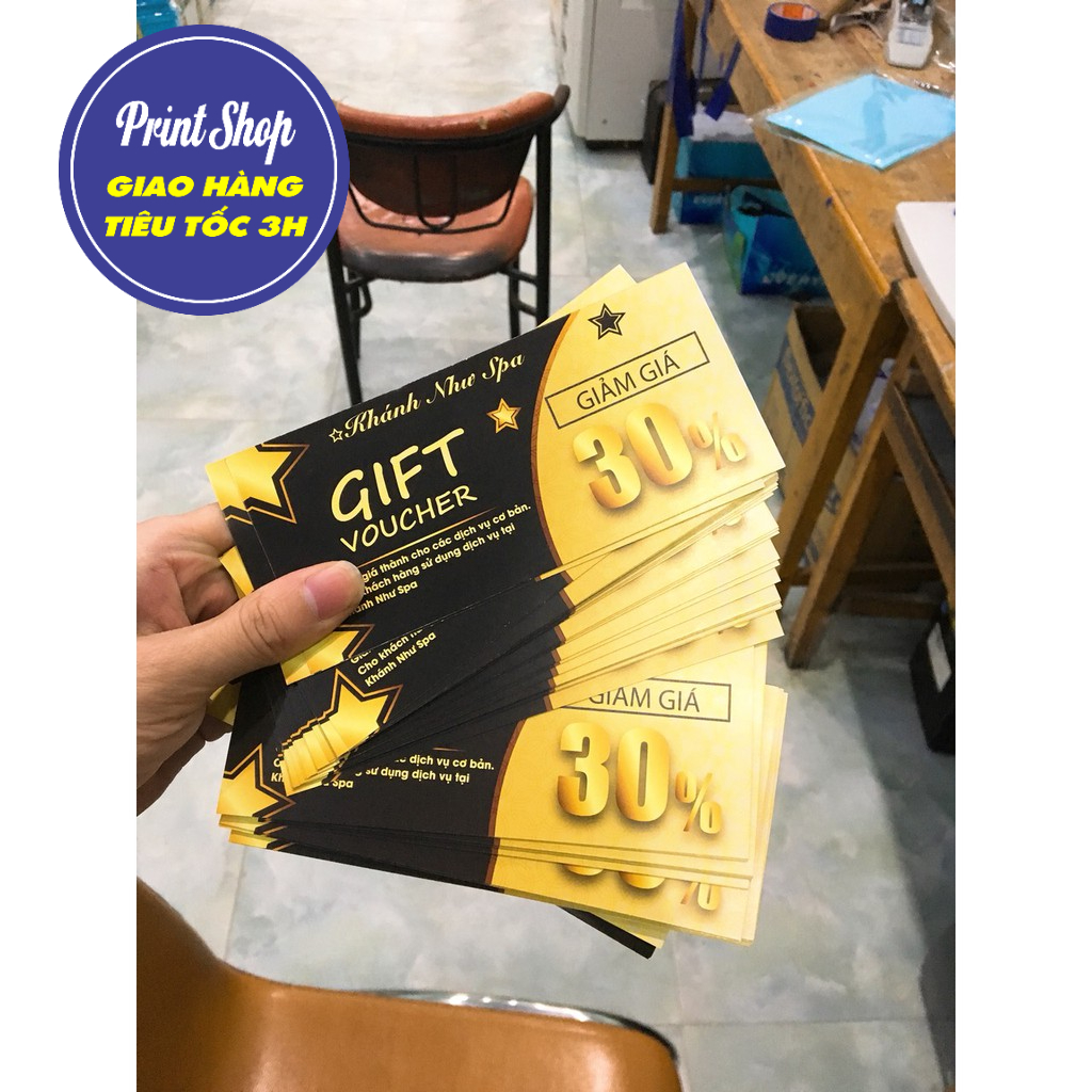 In Voucher Spa, thẻ quà tặng, thẻ khuyến mãi. voucher khuyến mãi