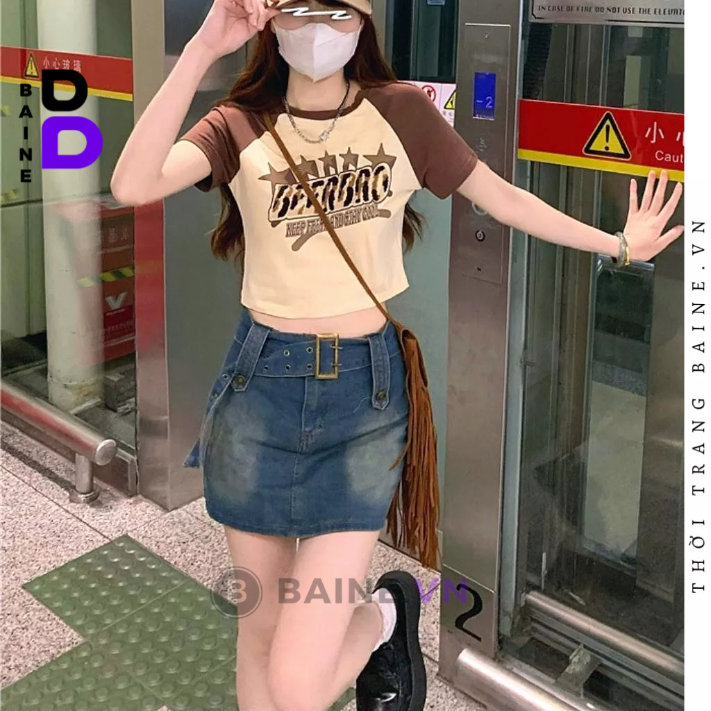 Áo Croptop Cổ Tròn Tay Ngắn BEER BRO Chất Thun Borip Kiểu Sexy Nữ, Áo Thun Ôm Body In Hoạ Tiết Đẹp Tôn Dáng BAINE