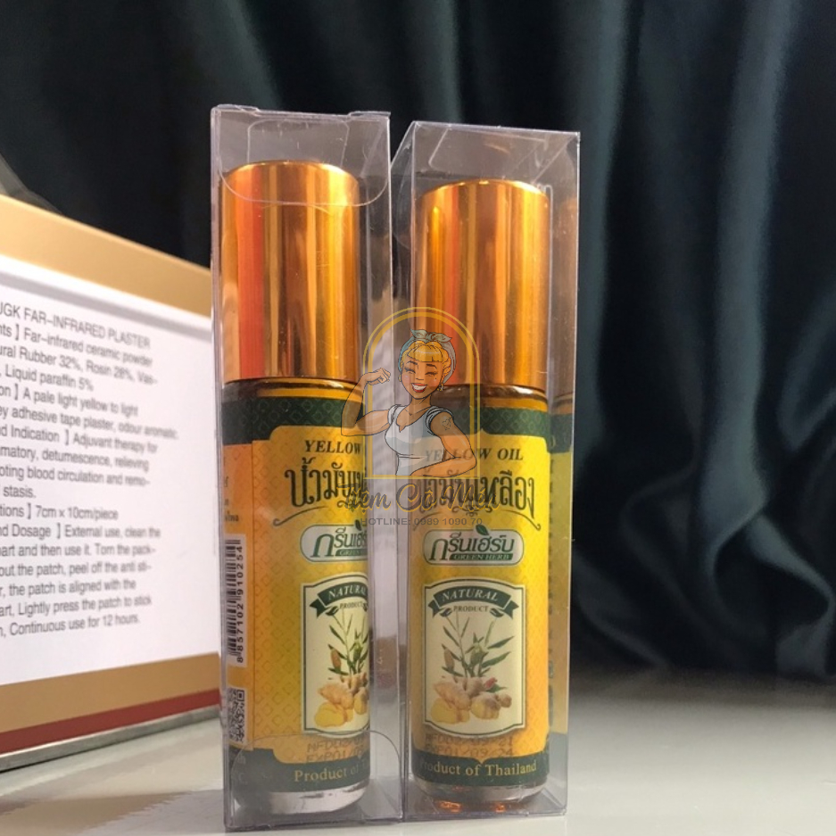 DẦU LĂN THẢO DƯỢC GỪNG NGHỆ GREEN HERB THÁI LAN (DẦU LĂN GỪNG THẢO DƯỢC GREEN HERB YELLOW OIL) -8ML- GỪNG, NGỆ, SẢ