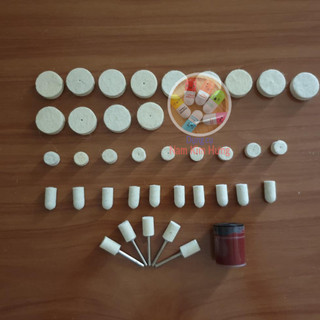 Bộ 33 đánh bóng đầu lông cừu + tặng kem đánh bóng sử dụng cho máy khoan mài khắc mini đa năng - nỉ đánh bóng