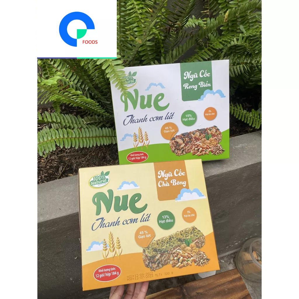 Thanh Cơm Gạo Lứt Sấy Ngũ Cốc Ăn Kiêng Dinh Dưỡng NUE (Chà Bông, Rong Biển) - Hộp 300g (12 gói ) NSX : 14/12/2022