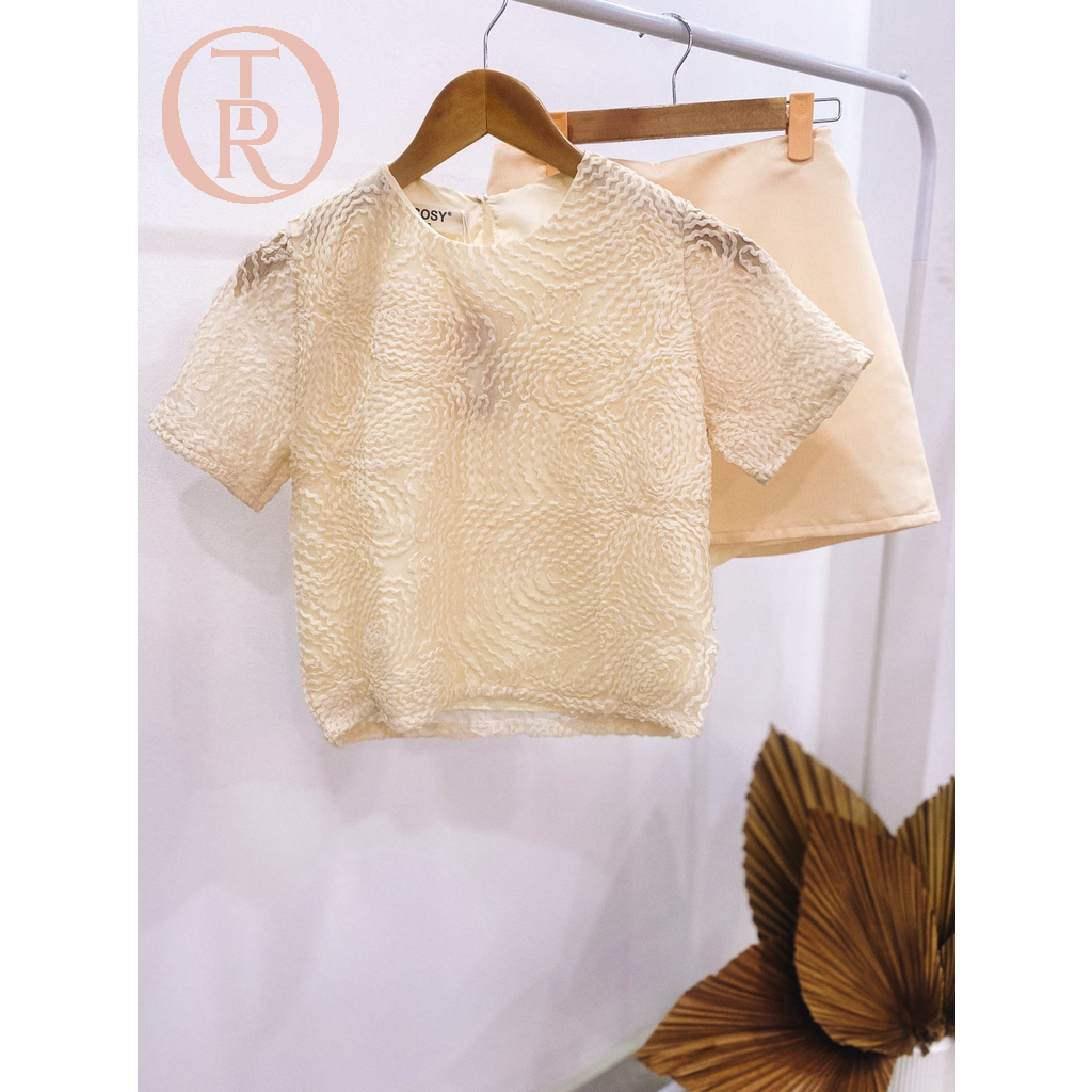 Tariori- New- Sét áo quần già váy, họa tiết ren vải dày dặn