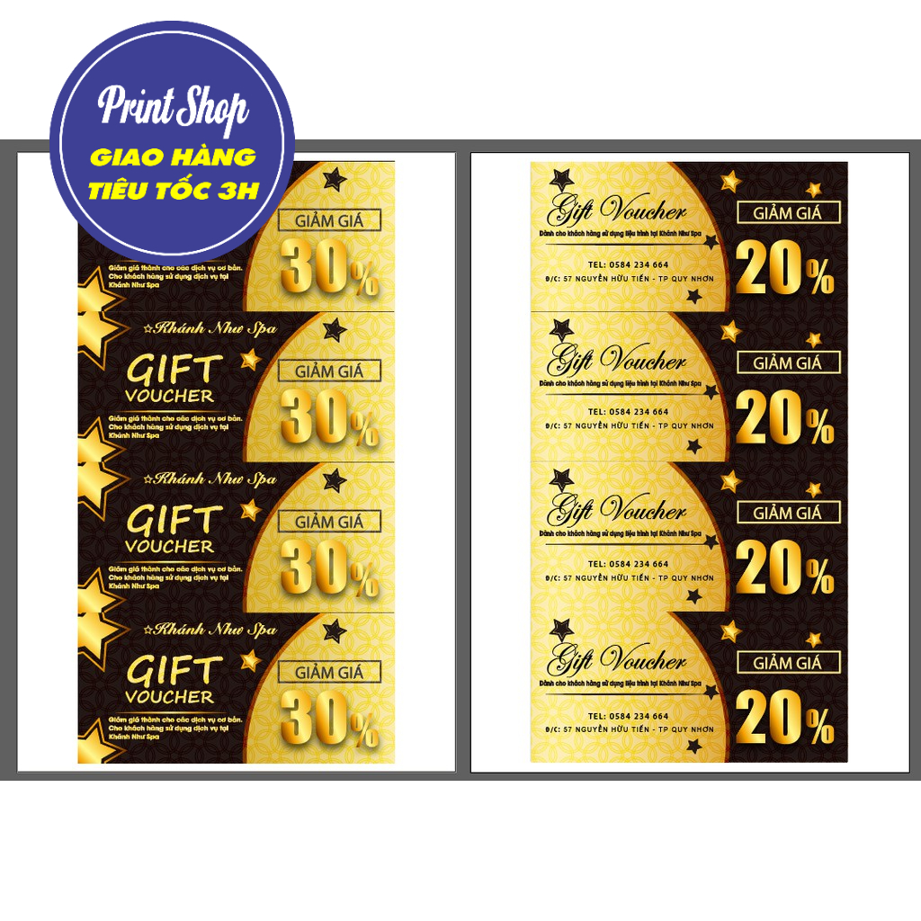 In Voucher Spa, thẻ quà tặng, thẻ khuyến mãi. voucher khuyến mãi