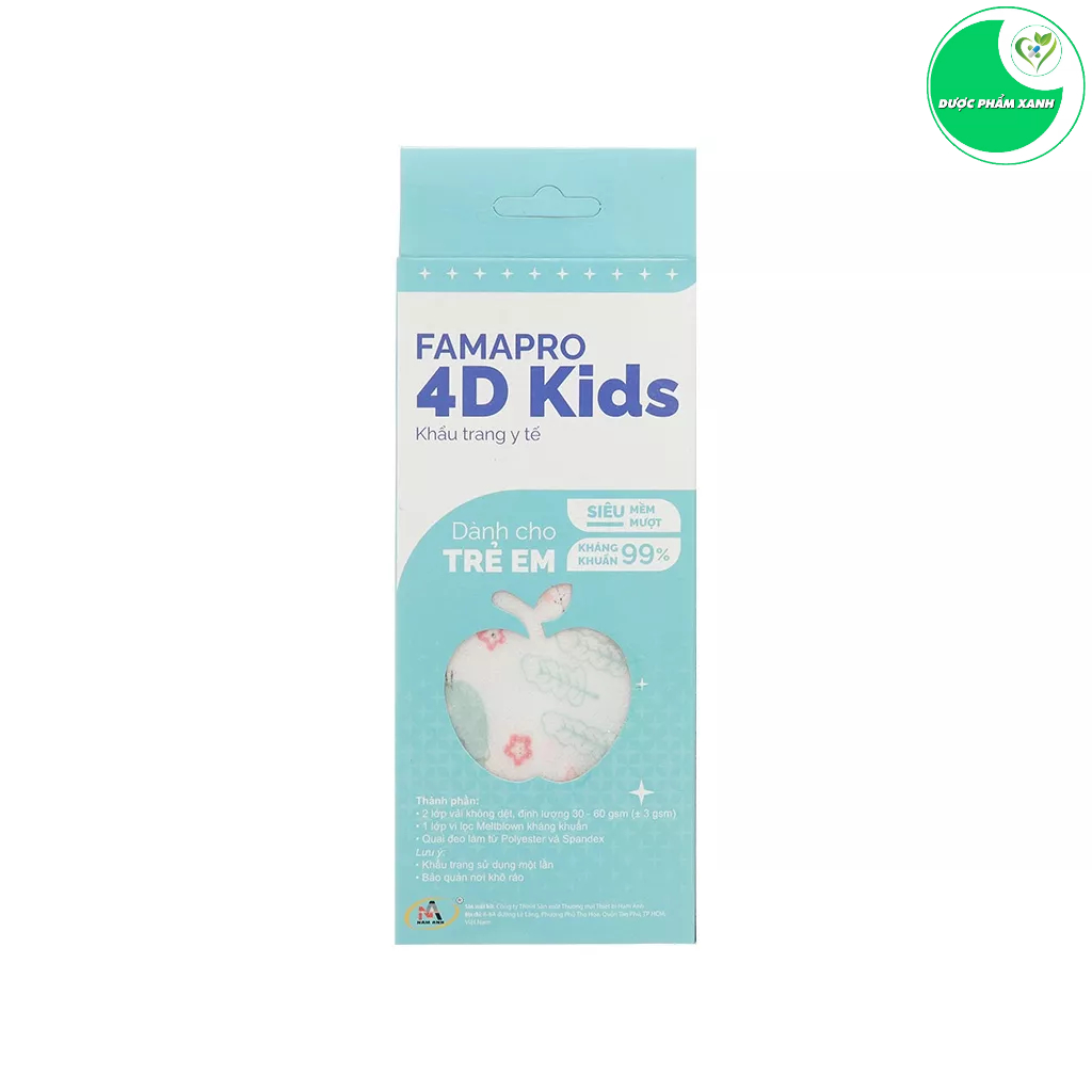 Khẩu Trang Famapro Trẻ Em 4D Kids  4 Lớp - Hộp 10/Cái Cho Bé