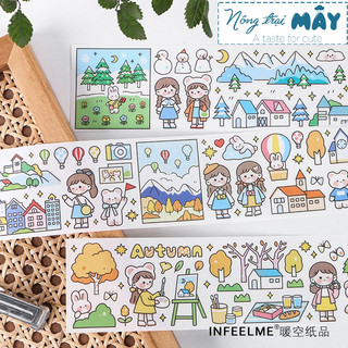Sticker (hình dán) bản dài BÉ BỐN MÙA nông trại mây chất washi trang trí sổ, album, nhật ký, lưu bút, bullet journal