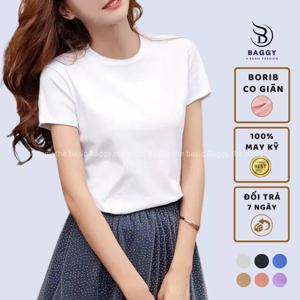 Áo phông nữ Ely fashion ngắn tay cổ tròn kiểu áo thun trơn form rộng vải cotton co giãn nhẹ nhiều màu trắng đen da đẹp p