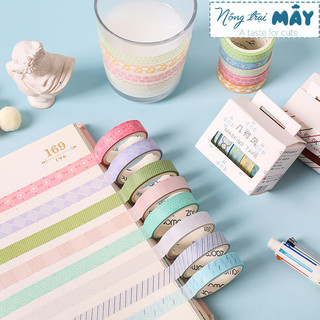 Washi Tape set 5 cuộn băng dính chủ đề màu sắc trang trí sổ, album, nhật ký, lưu bút