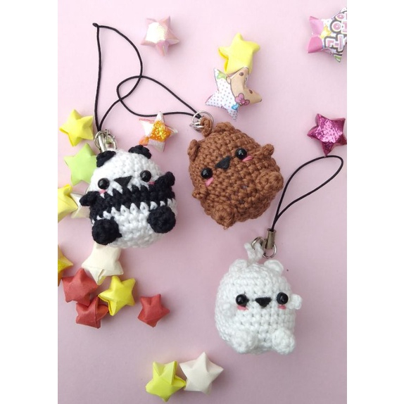 Móc khóa len, Dây treo điện thoại hình gấu mini cute