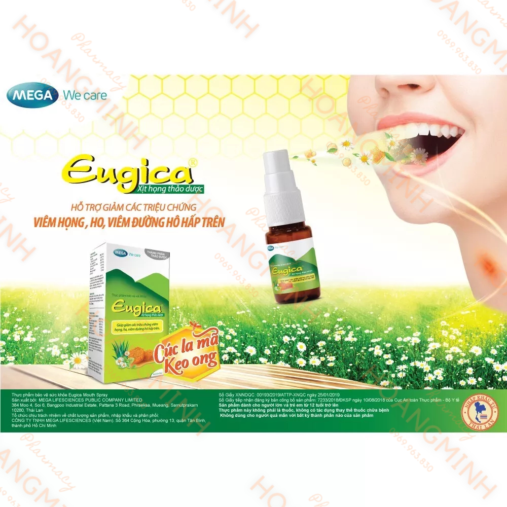 XỊT HỌNG TỪ THẢO DƯỢC EUGICA  Hỗ Trợ Giảm Ho, Đau Họng Từ Mật Ong, Bạc Hà Và Dược Liệu