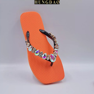 Dép xỏ ngón nữ mũi vuông HD đính đá xịn đẹp mang đi chơi có đế chống trơn trượt đủ size nhiều màu