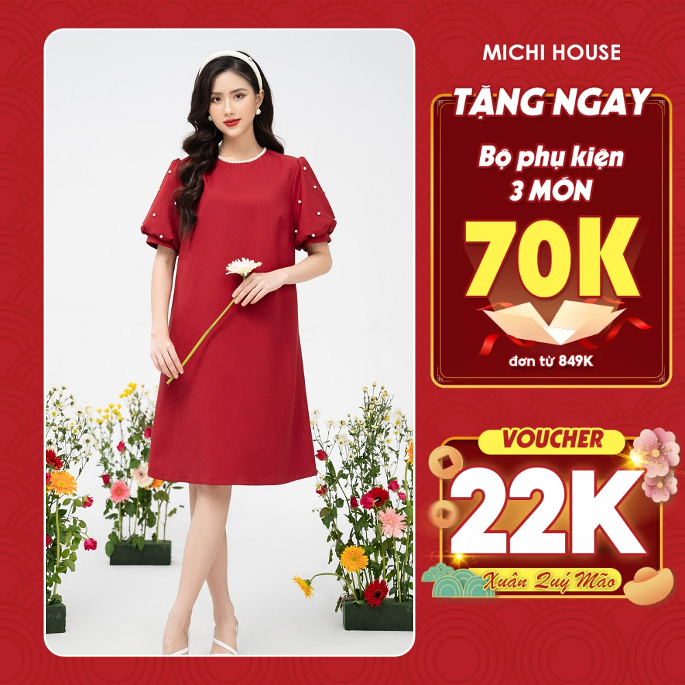 Đầm Thu Đông Dáng Suông A Michi House Váy Xuông Đỏ Dáng Dài Đến Gối Mặc Lễ Tết Có Bigsize Thoải Mái Bầu Mặc Xinh V556