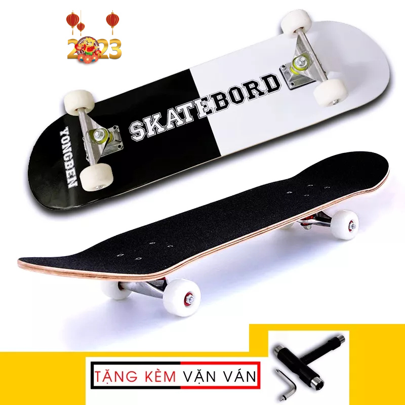 Ván trượt skateboard thể thao chất liệu gỗ phong ép cao cấp 7 lớp mặt nhám trẻ em và người lớn - tặng vặn ván