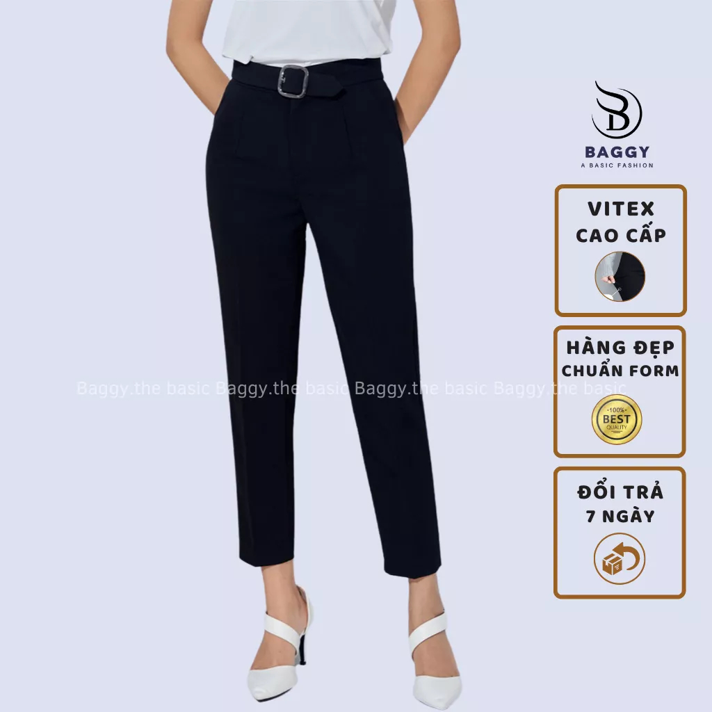 Quần baggy nữ Ely fashion lưng cạp cao chất vải cao cấp đồ công sở đai ô vuông form chuẩn dáng đẹp màu đen ELY247