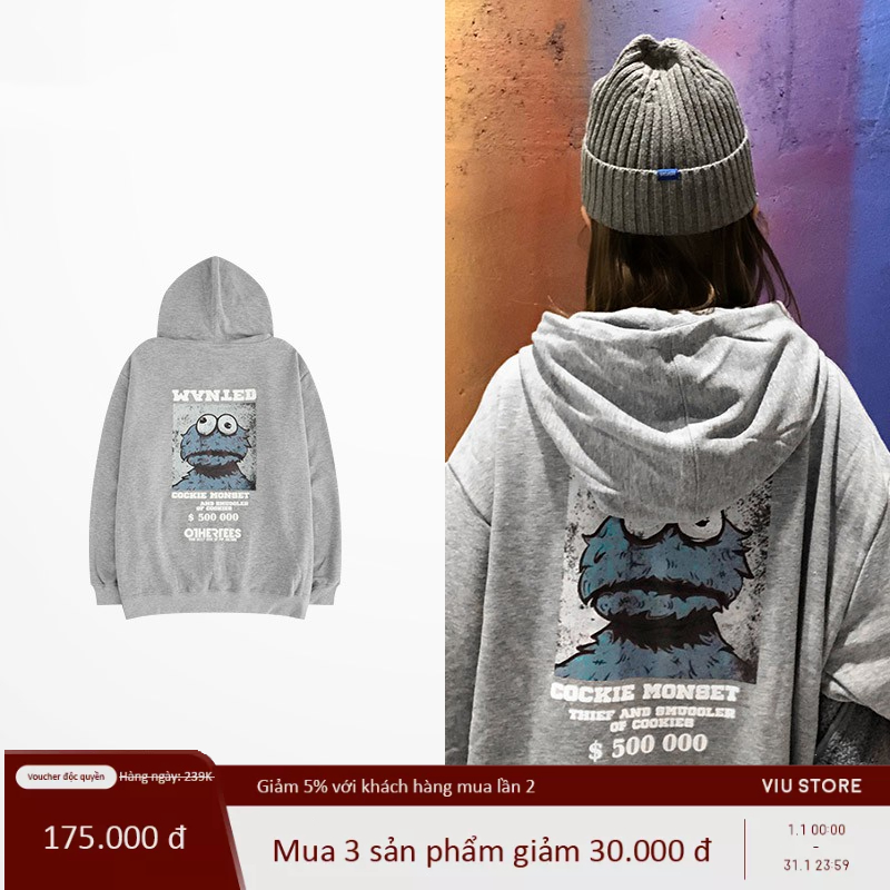 Áo hoodie dài tay có túi in hình Hoạt Hình (NELLY)