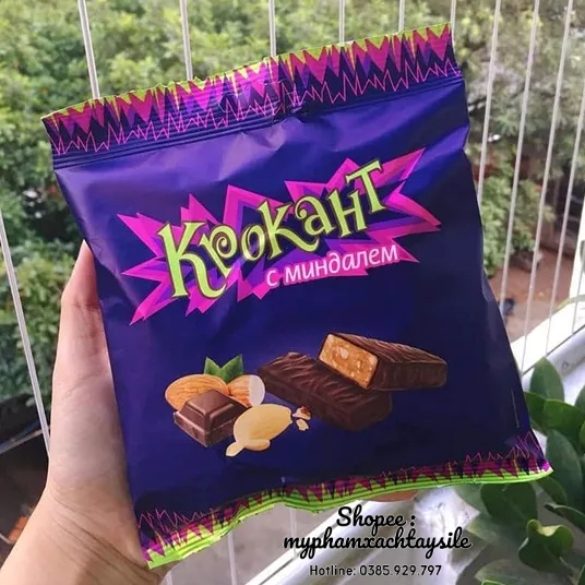 CHUẨN NGA - Kẹo Tím Krokant Nga - Kẹo Socola Hạnh Nhân Kpokaht 500GR