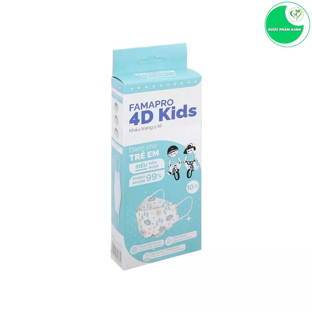 Khẩu Trang Famapro Trẻ Em 4D Kids  4 Lớp - Hộp 10/Cái Cho Bé