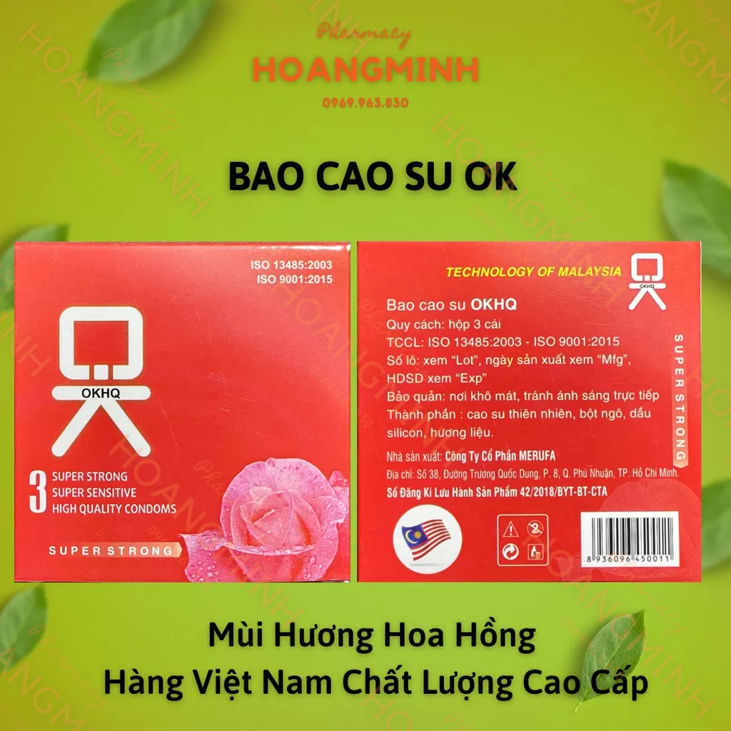 01 HỘP BAO CAO SU OK HQ [Che Tên Sản Phẩm] Mùi Hương Hoa Hồng - Hàng Việt Nam Chất Lượng Cao Cấp
