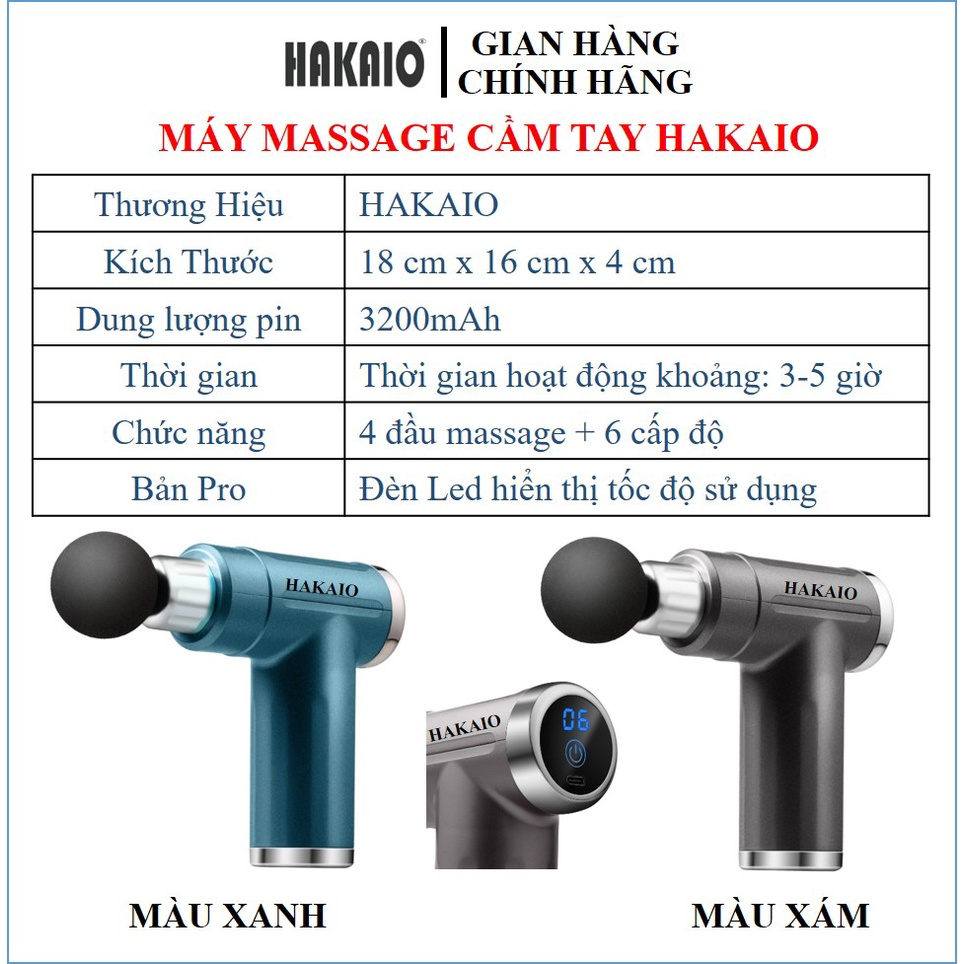 Máy massage cầm tay HAKAIO Tròn MINI đèn LED cao cấp 4 Đầu 6 Chế Độ Làm Giảm Đau Toàn Thân