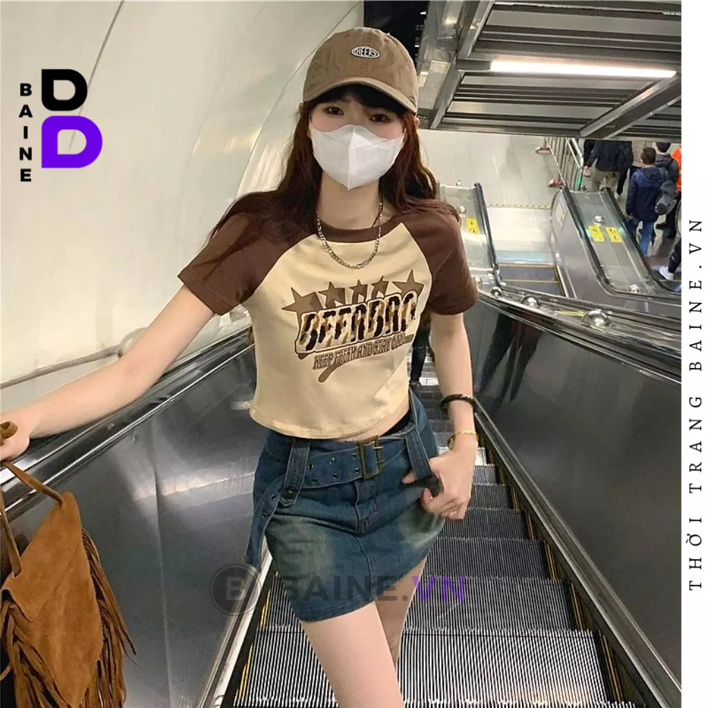 Áo Croptop Cổ Tròn Tay Ngắn BEER BRO Chất Thun Borip Kiểu Sexy Nữ, Áo Thun Ôm Body In Hoạ Tiết Đẹp Tôn Dáng BAINE