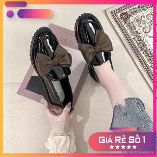 Giày đốc nữ hoa nơ cách điệu da bóng, da lì đế 3cm giày doctor