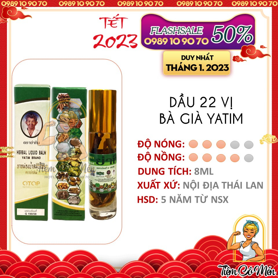 Dầu lăn 22 Vị Thảo Dược Thái Lan 8ml - Herbal Liquid Balm - Yatim Brand