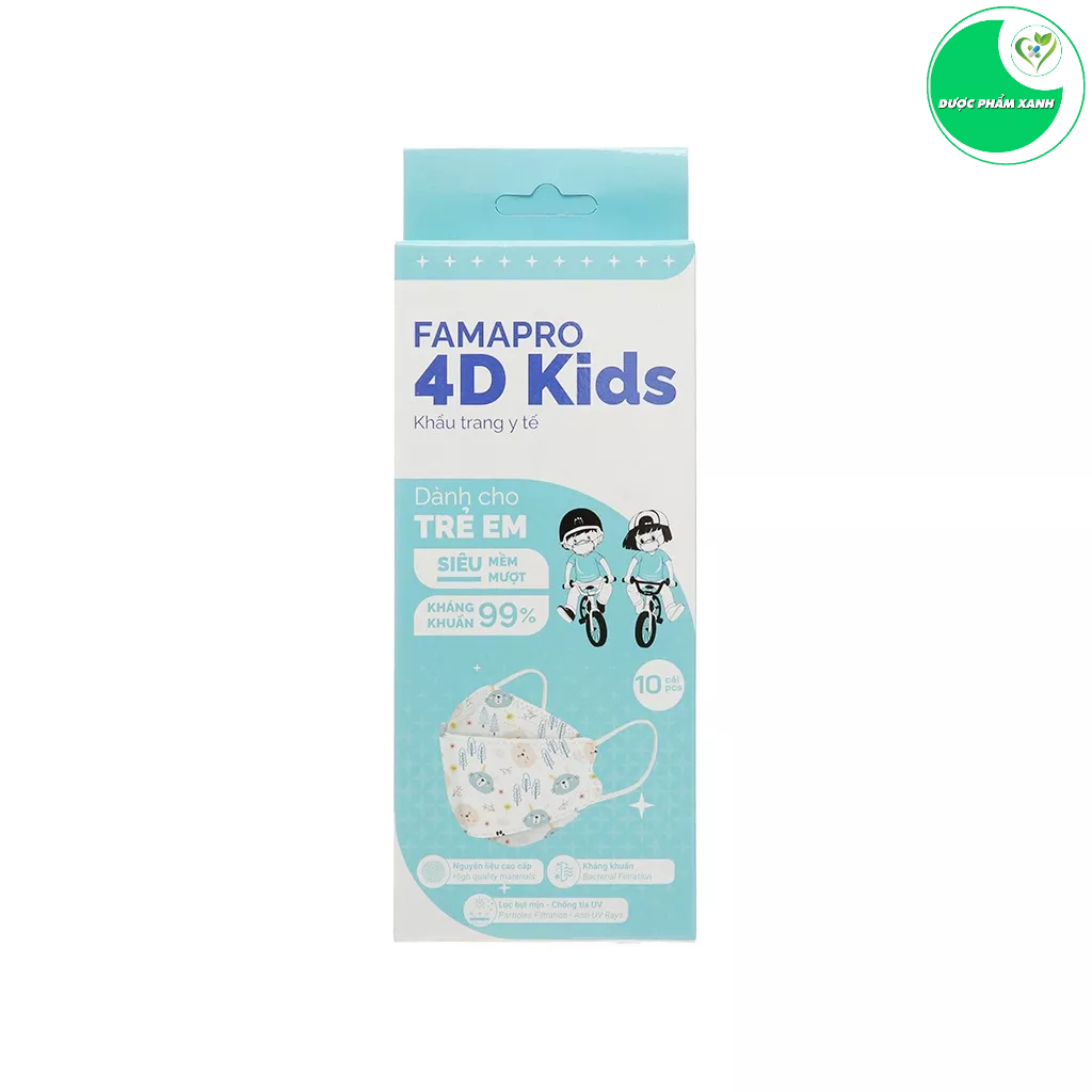 Khẩu Trang Famapro Trẻ Em 4D Kids  4 Lớp - Hộp 10/Cái Cho Bé