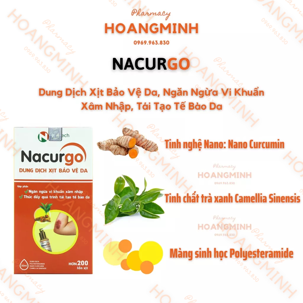 NACURGO  Dung Dịch Xịt Bảo Vệ Da Ngăn Ngừa Vi Khuẩn Xâm Nhập, Tái Tạo Tế Bào Da