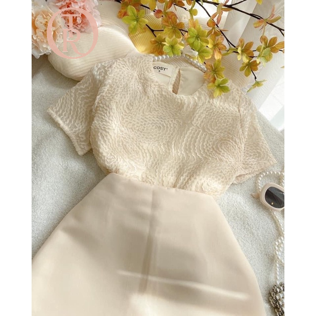 Tariori- New- Sét áo quần già váy, họa tiết ren vải dày dặn