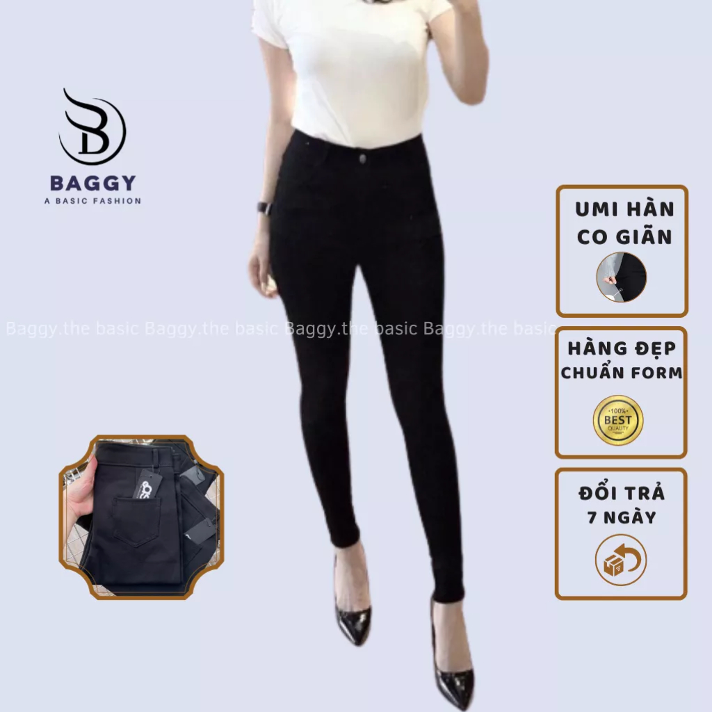 Quần tregging nữ cạp cao dài dáng thun ôm bó legging skinny vải giữ nhiệt co giãn nhẹ màu đen chất đẹp ELY208