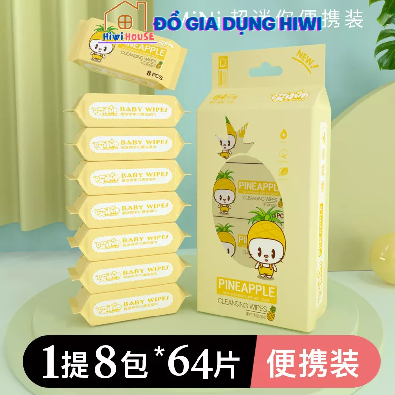 Bịch 8 Gói Khăn Ướt, Giấy Ướt Mini Bỏ Túi Hoạt Hình Dễ Thương Tiện Lợi Nội Địa Trung