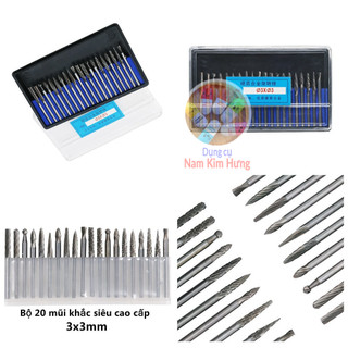 Bộ 20 mũi khắc, mài, làm lũa Vonfram cao cấp 3x3mm