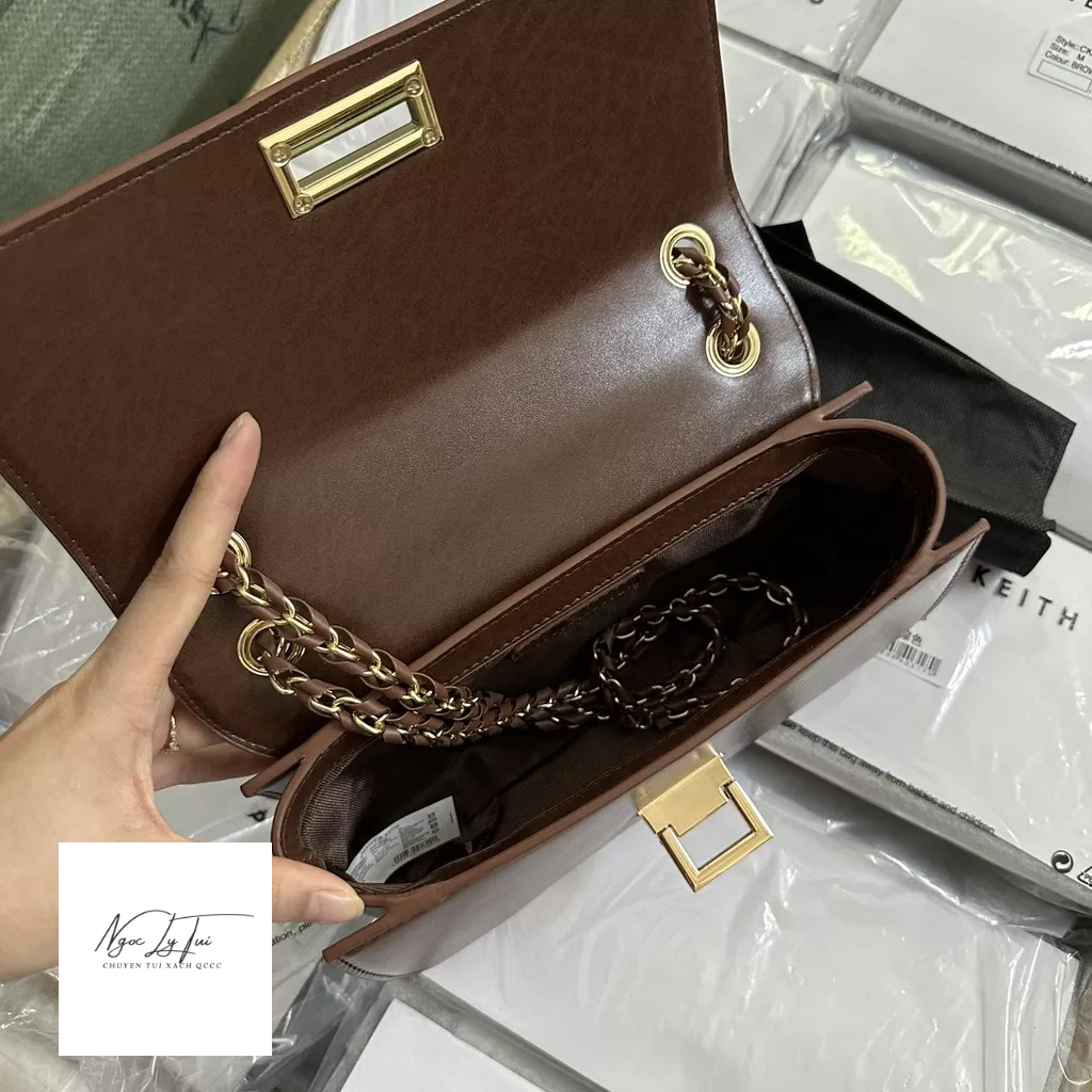 Túi Cnk nâu trơn khóa gập sz24 + túi vải hãng+ code